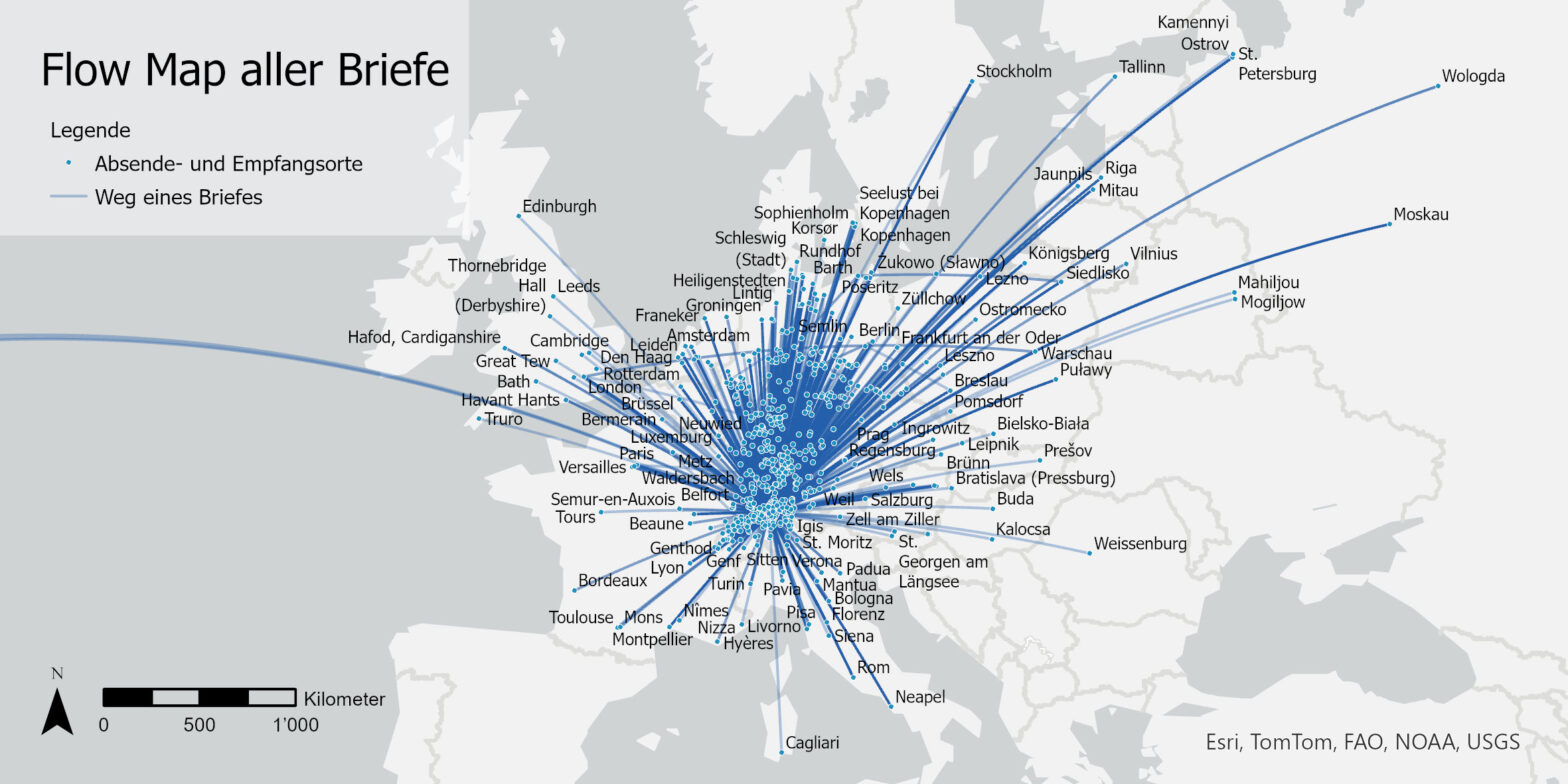 Flow Map of the letters sent by and to Johann Caspar Lavater